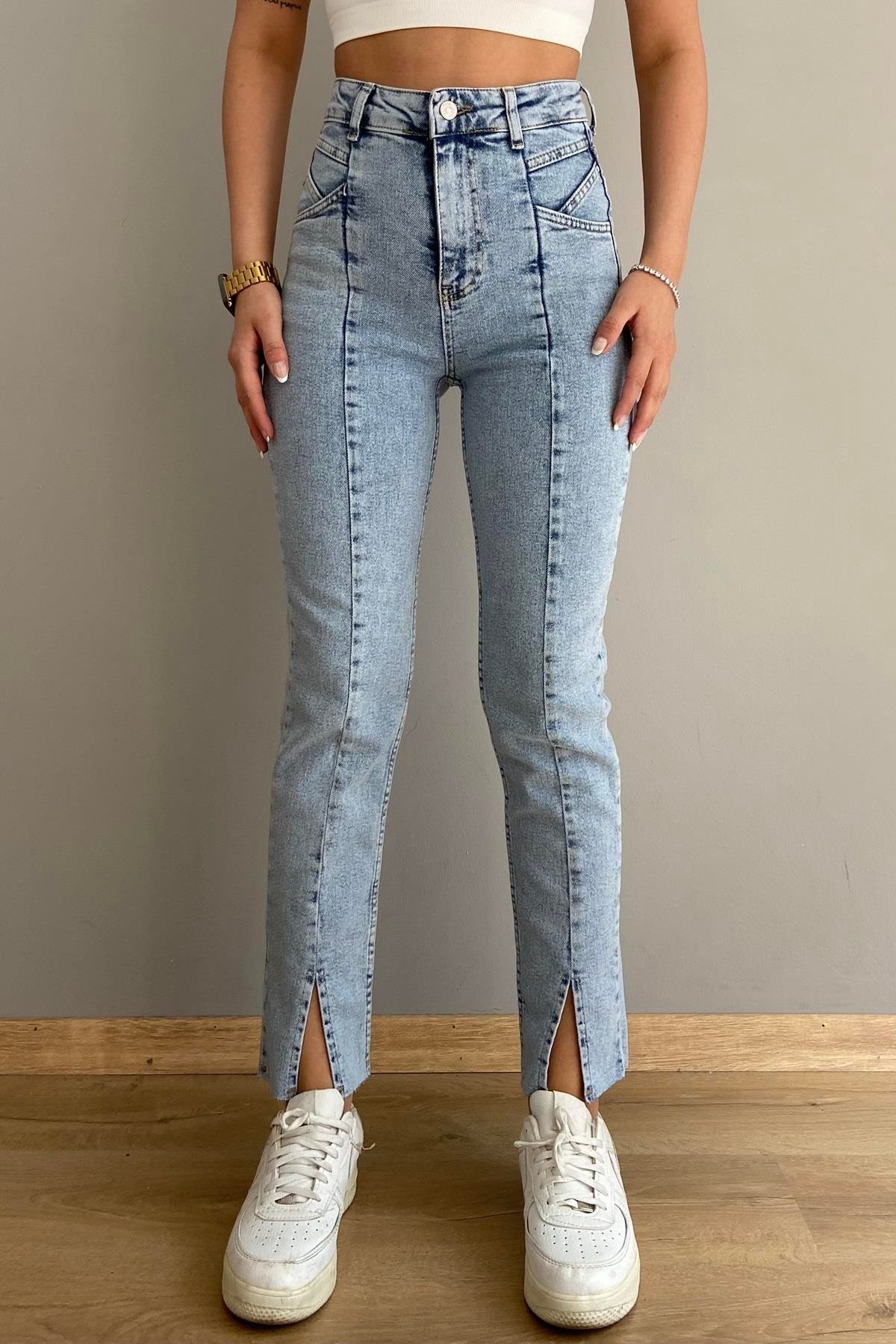 ÖNÜ YIRTMAÇLI LIKRALI PANTALON