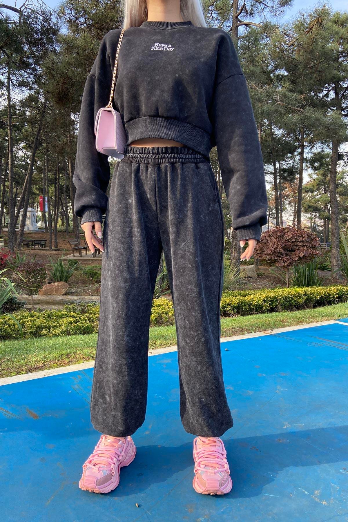 PAÇA LASTİKLİ YIKAMALI PANTOLON