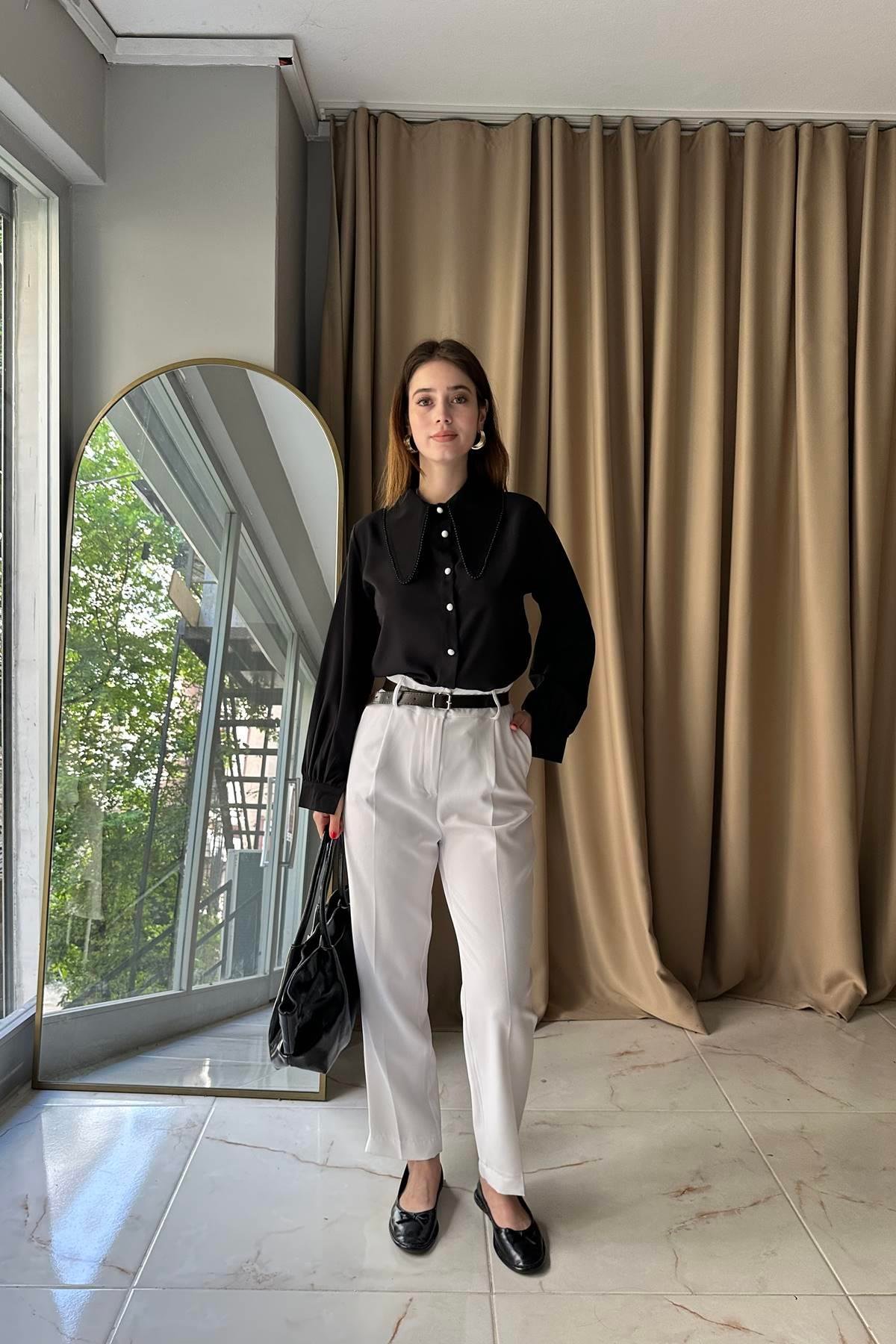 PAÇA YIRTMAÇLI KEMERLİ PANTALON