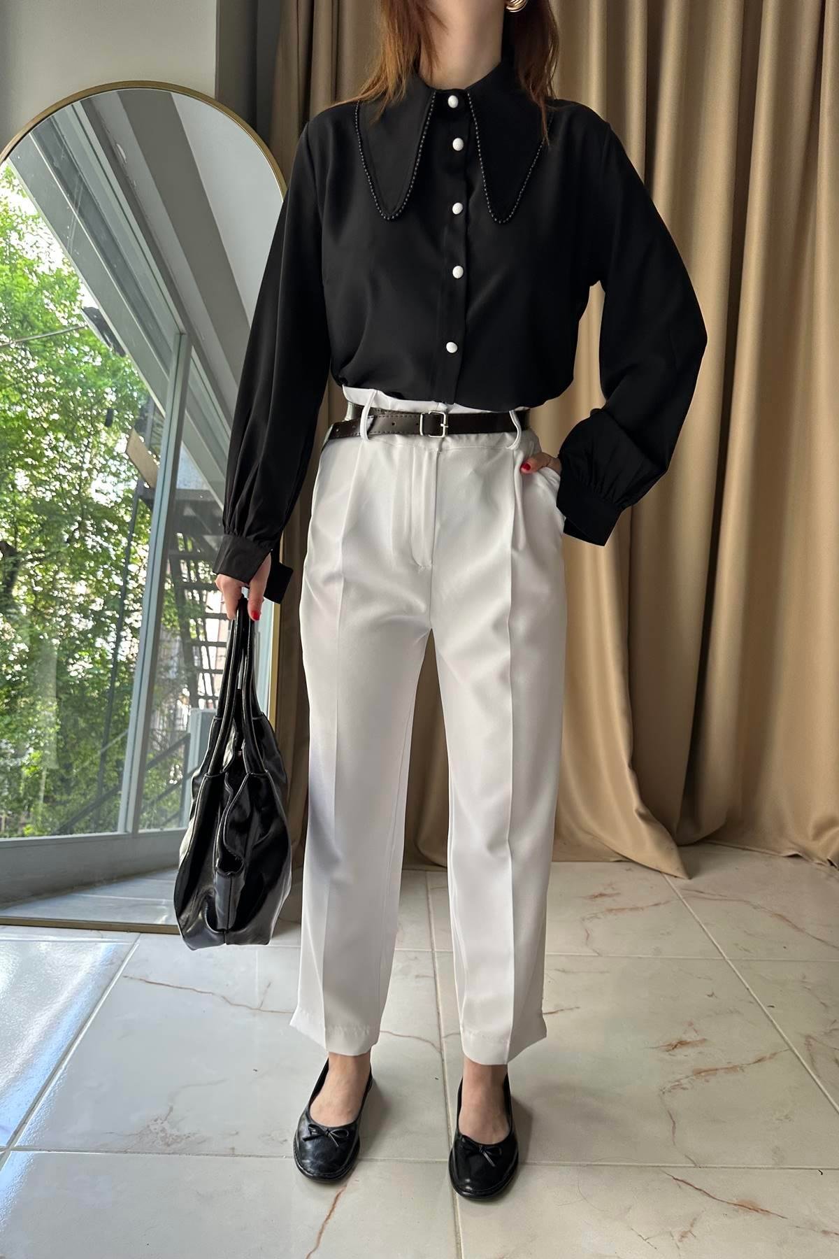 PAÇA YIRTMAÇLI KEMERLİ PANTALON
