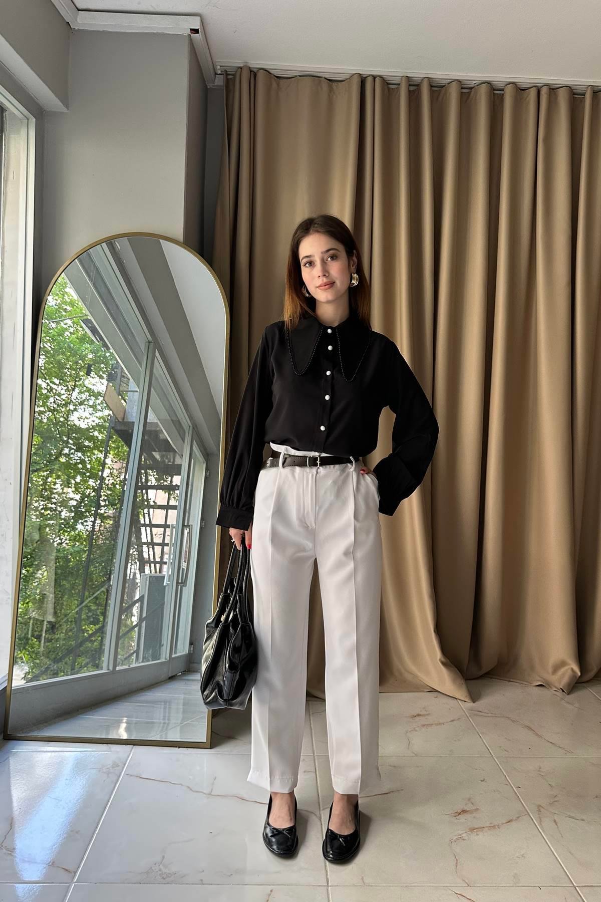 PAÇA YIRTMAÇLI KEMERLİ PANTALON