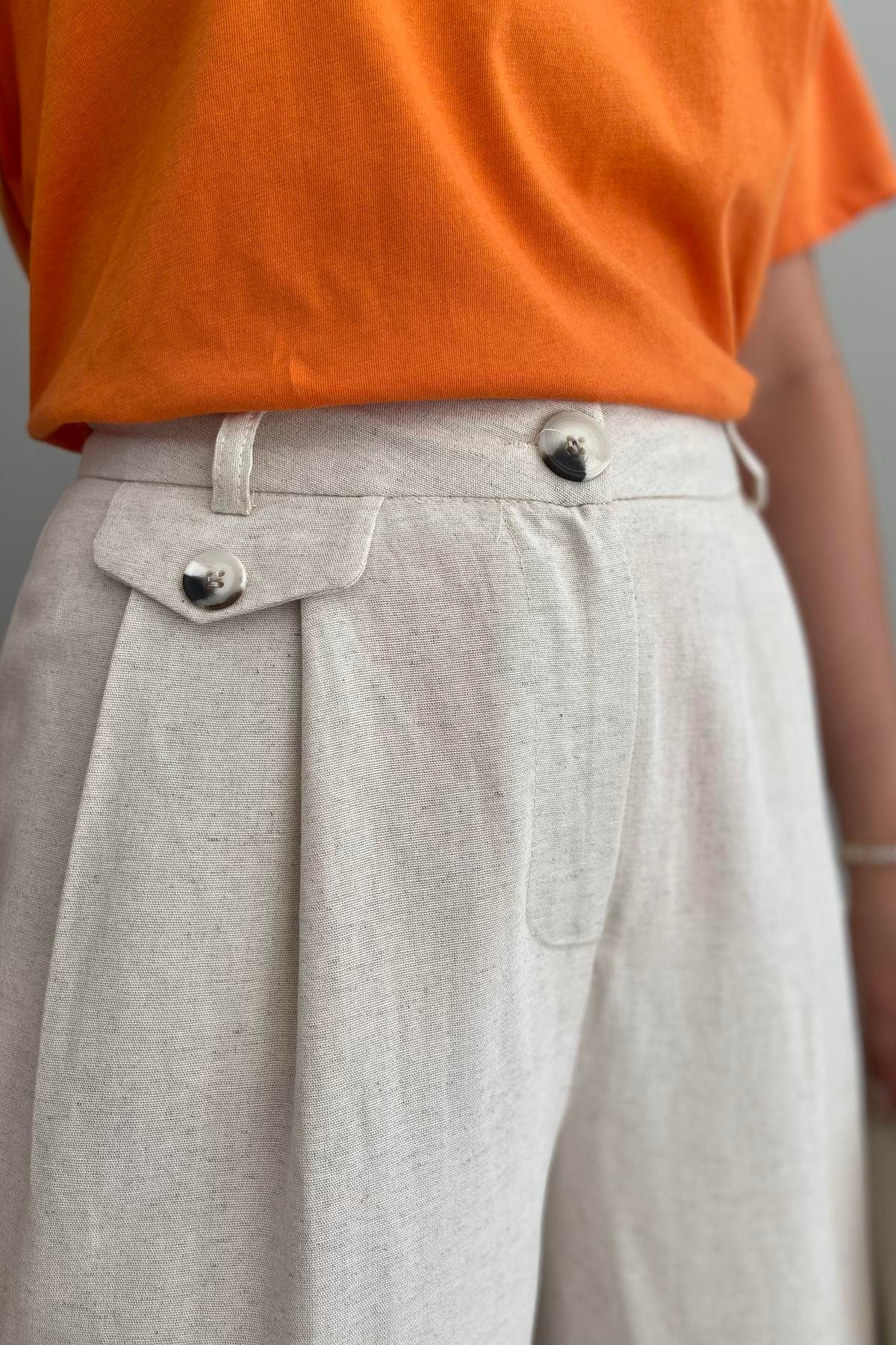 PİLELİ KETEN PANTOLON