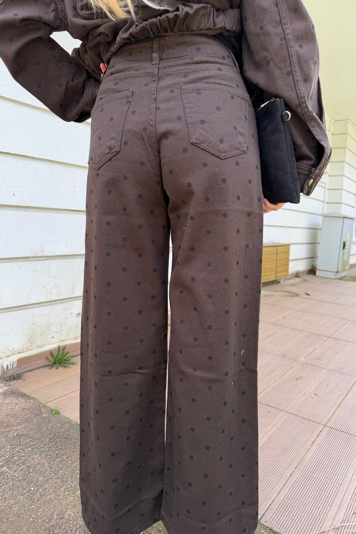 PUANTİYE DESEN DENİM PANTOLON