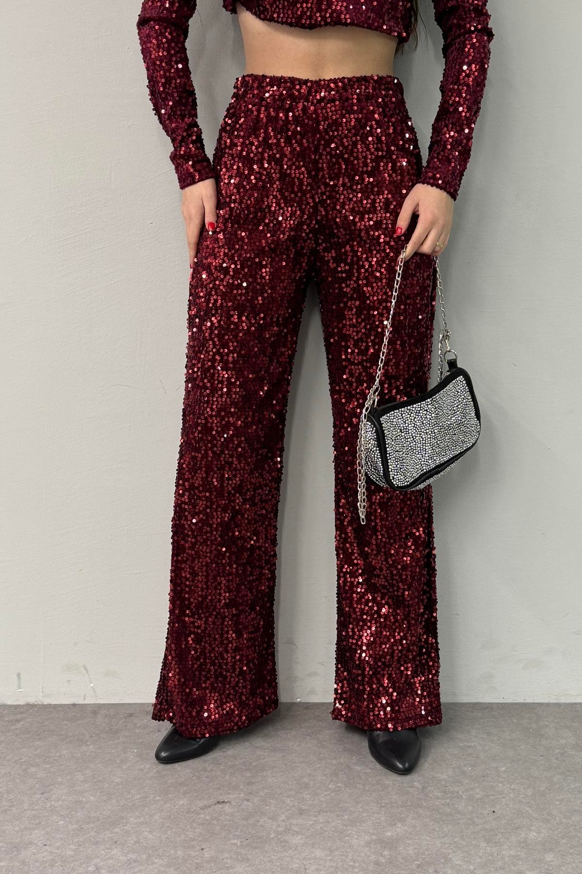 PUL DETAY KADİFE PANTOLON