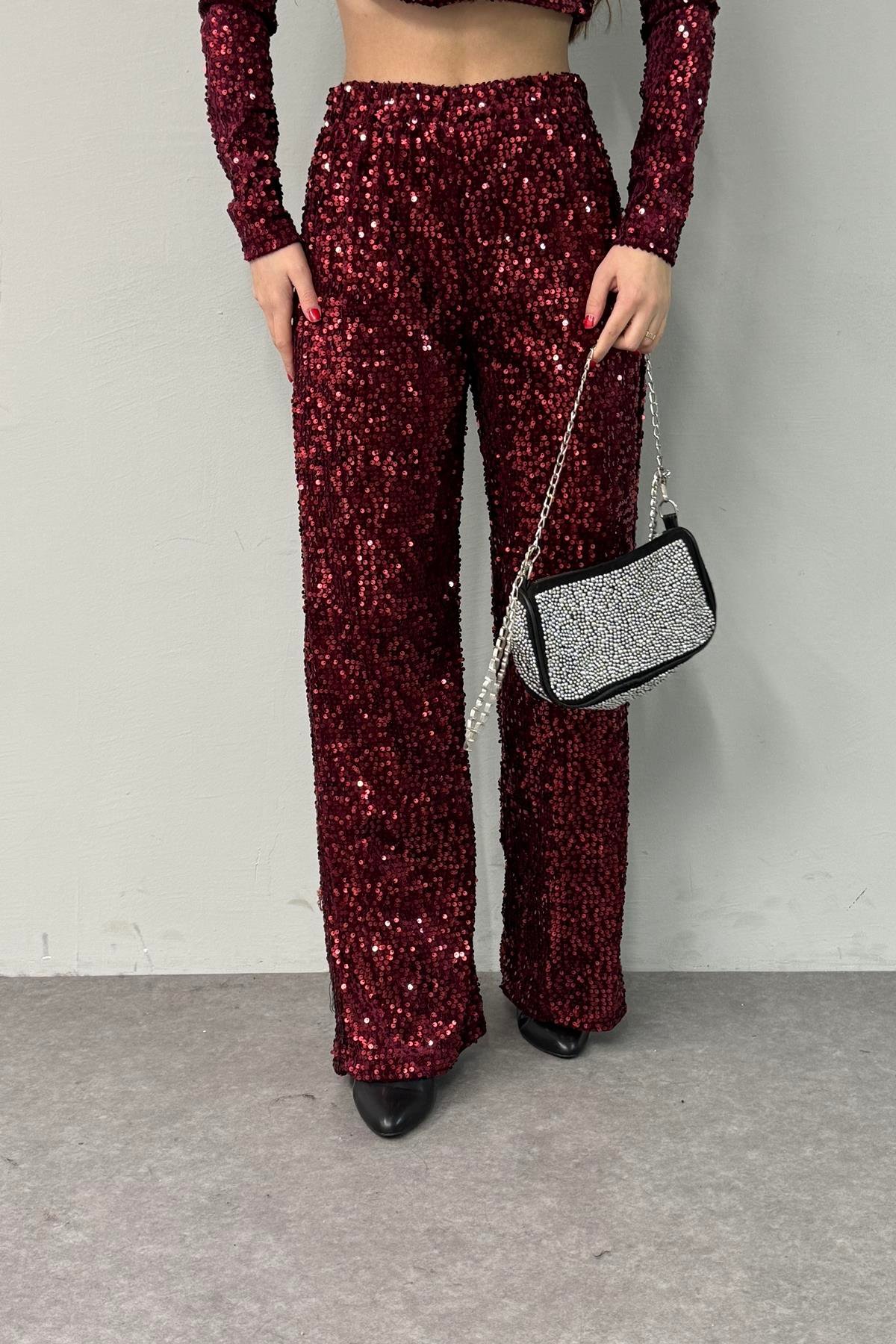 PUL DETAY KADİFE PANTOLON
