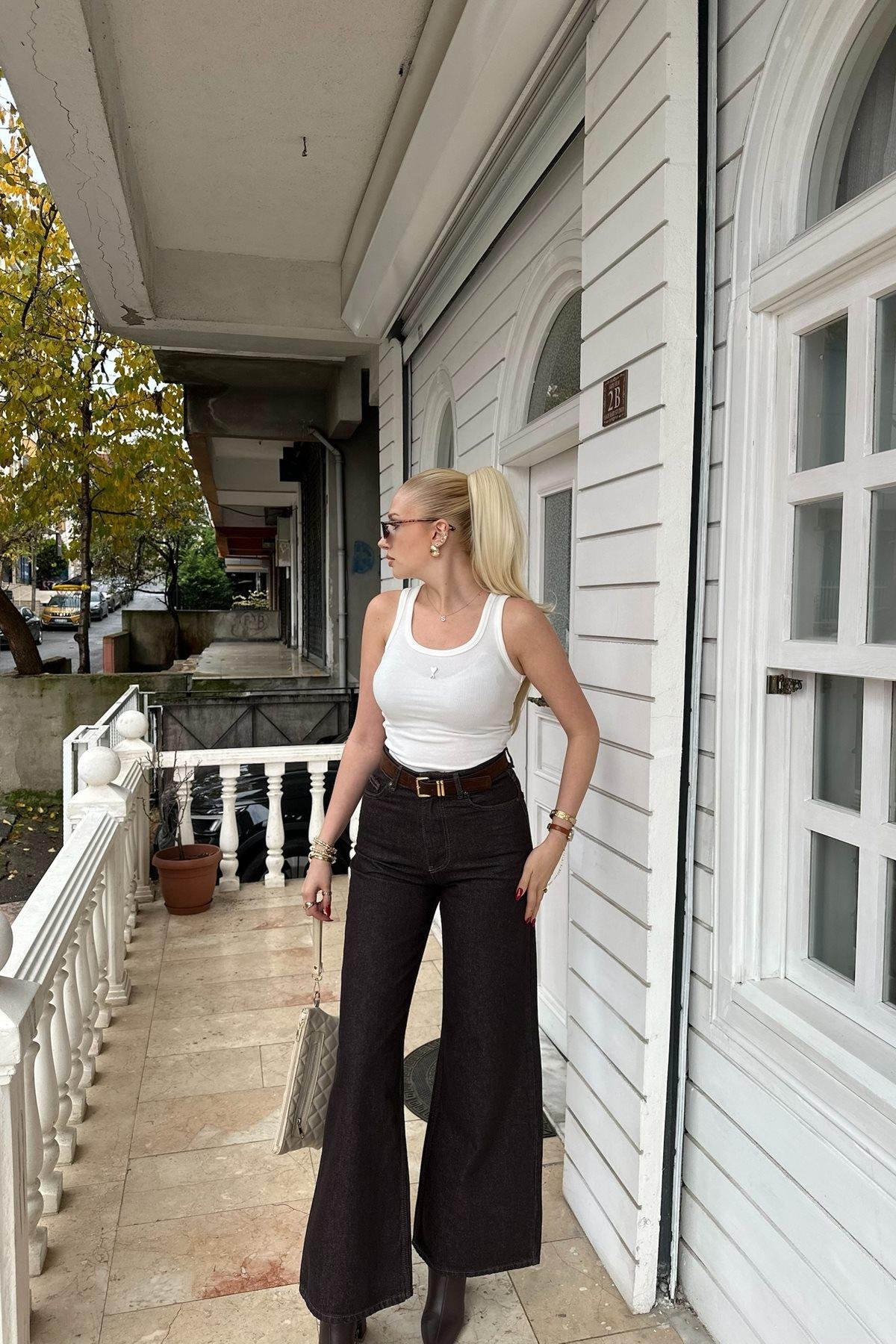 SÜET KEMER DETAY DENİM PANTOLON