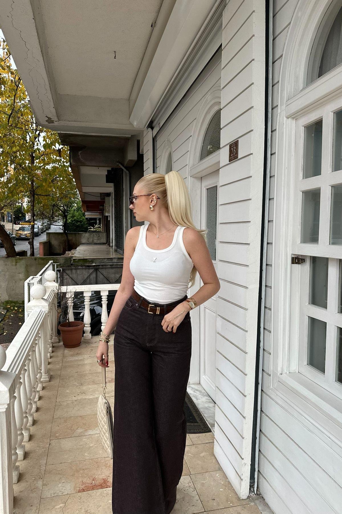 SÜET KEMER DETAY DENİM PANTOLON