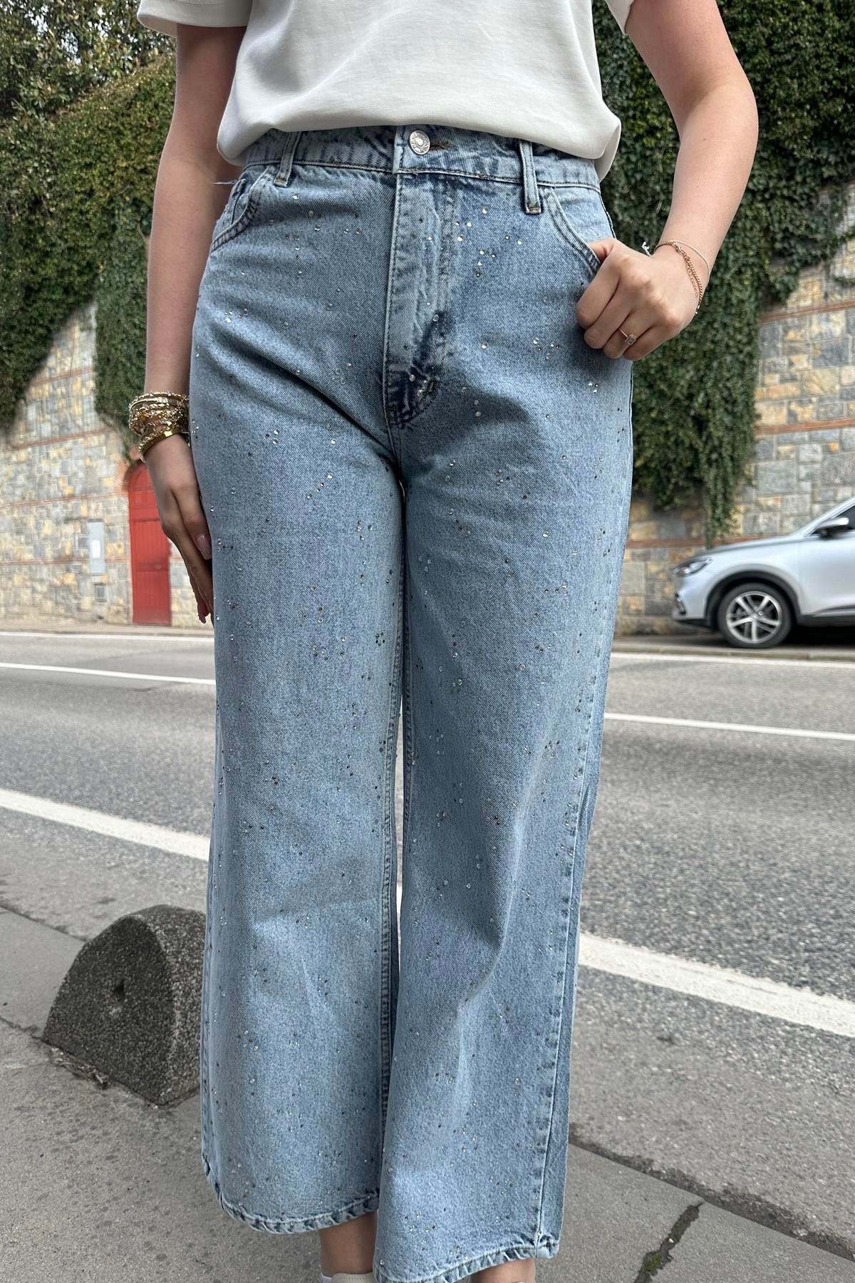 TAŞ DETAYBOL PAÇA KOT PANTOLON
