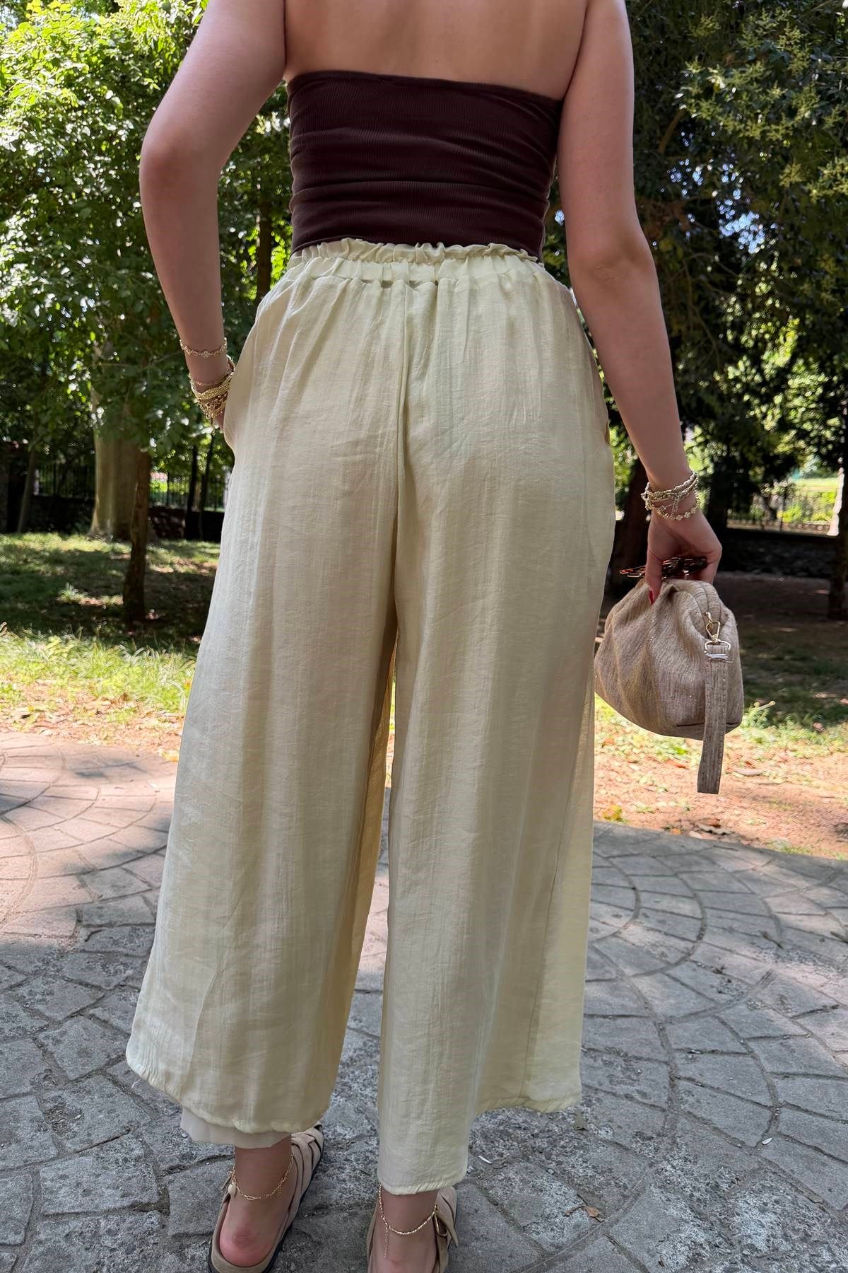 YAN CEPLİ BEL LASTİKLİ TÜL PANTOLON