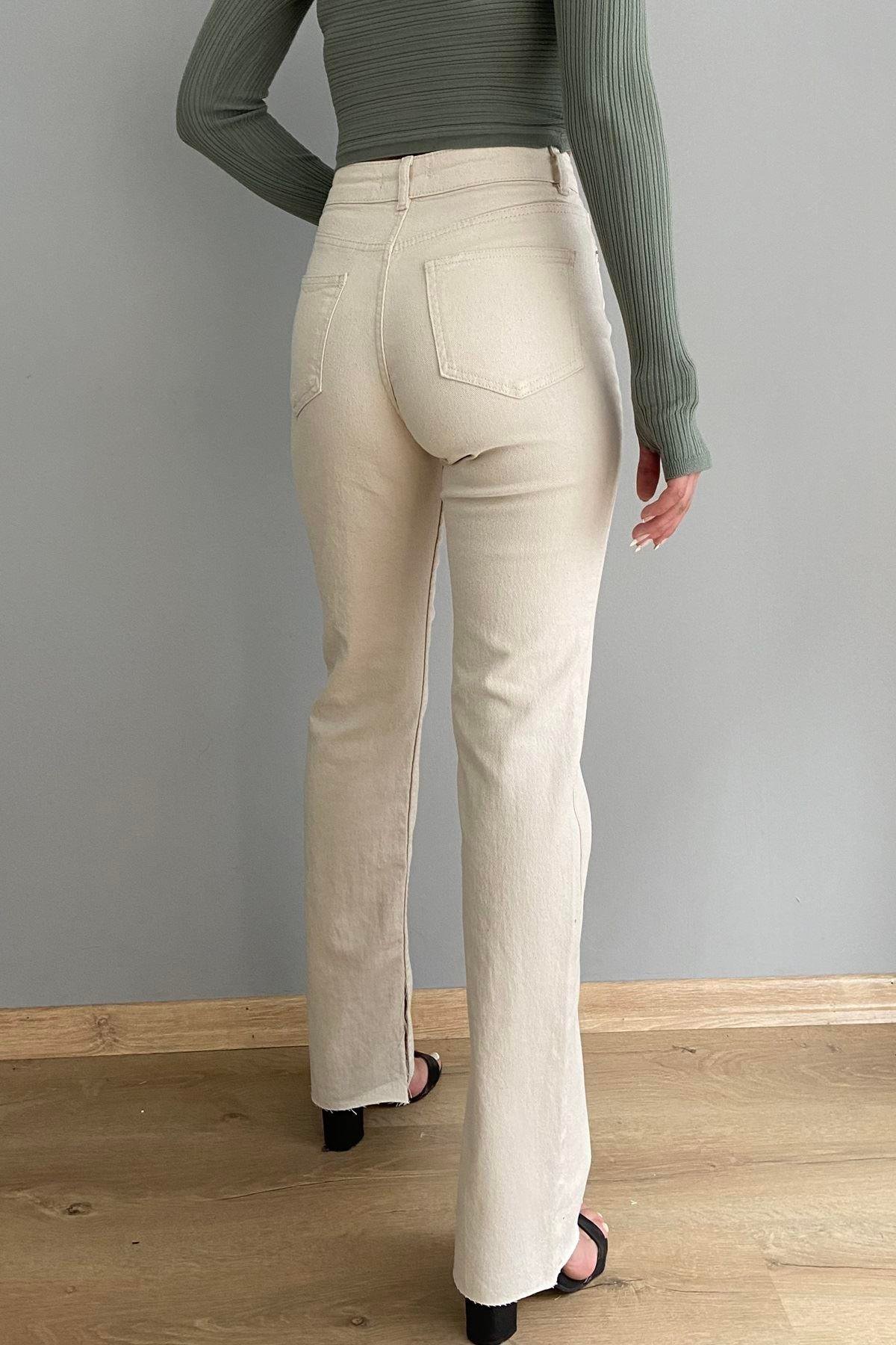 YANI KESİK LİKRALI FLARE PANTOLON