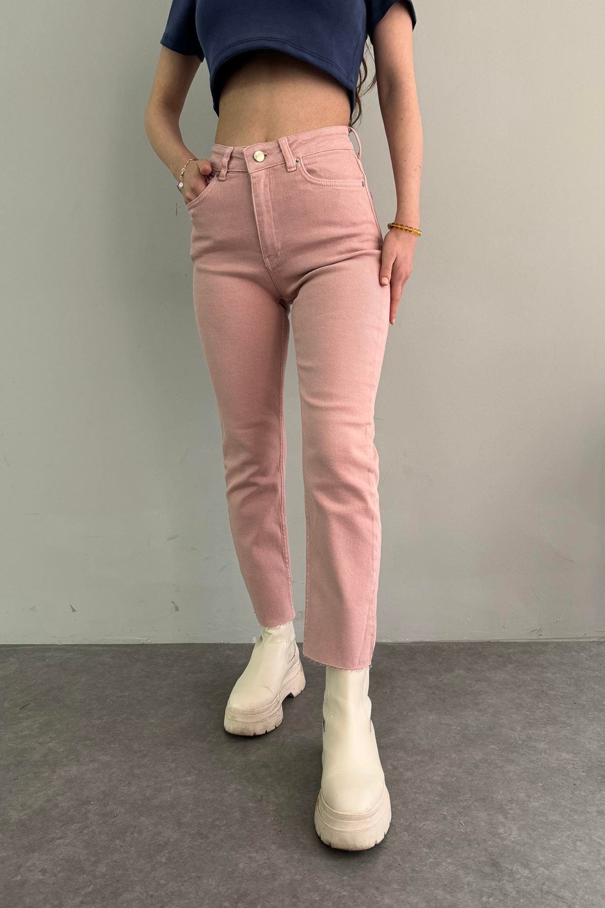 YÜKSEK BEL DİKİŞSİZ PAÇA MOM PANTOLON