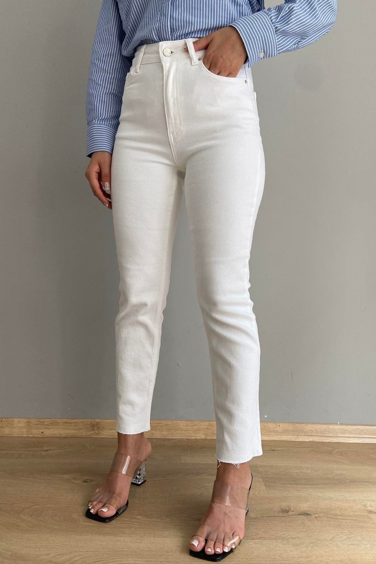 YÜKSEK BEL DİKİŞSİZ PAÇA MOM PANTOLON