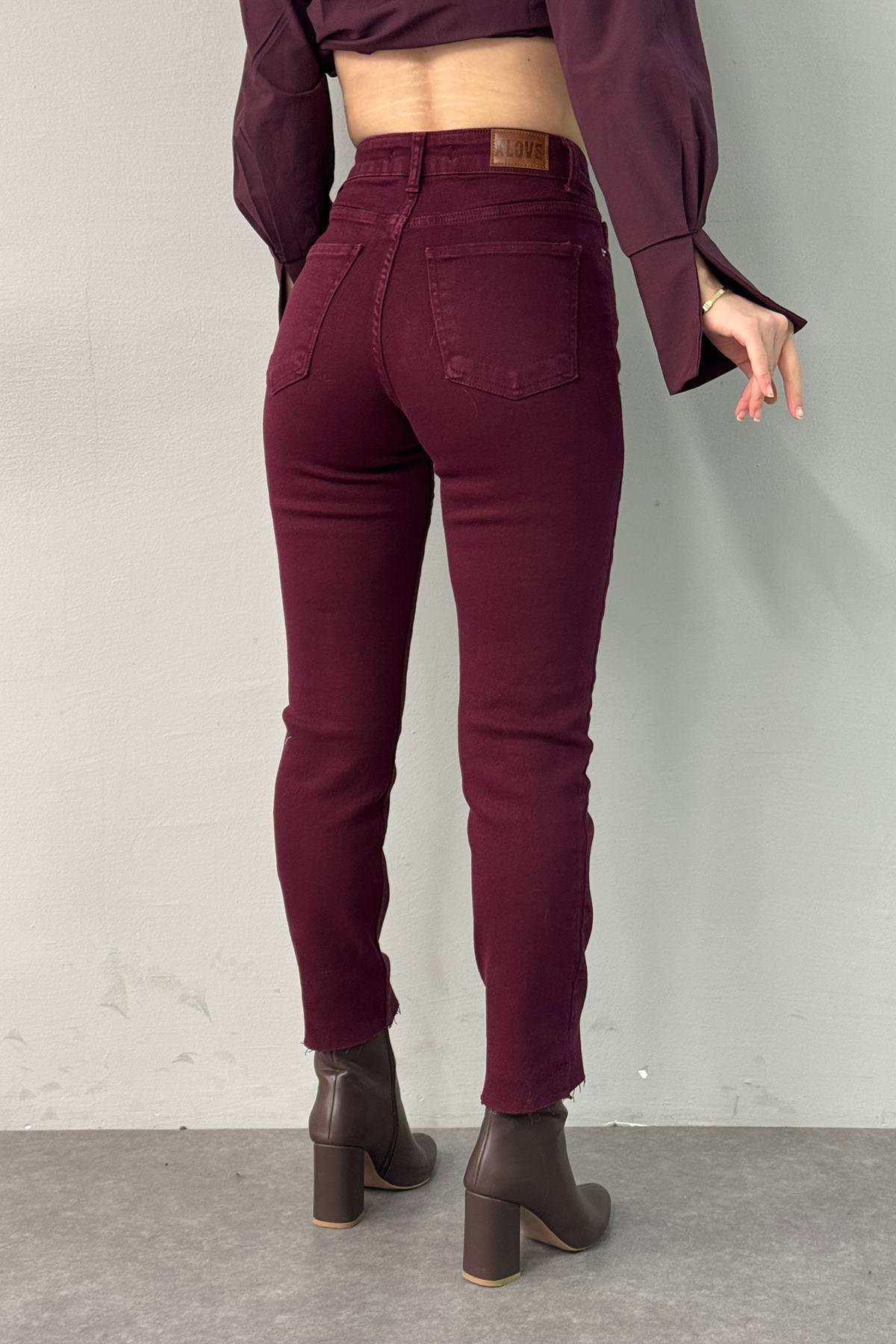 YÜKSEK BEL DİKİŞSİZ PAÇA MOM PANTOLON