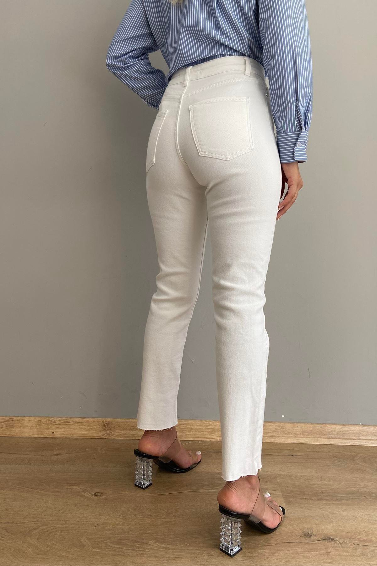 YÜKSEK BEL DİKİŞSİZ PAÇA MOM PANTOLON