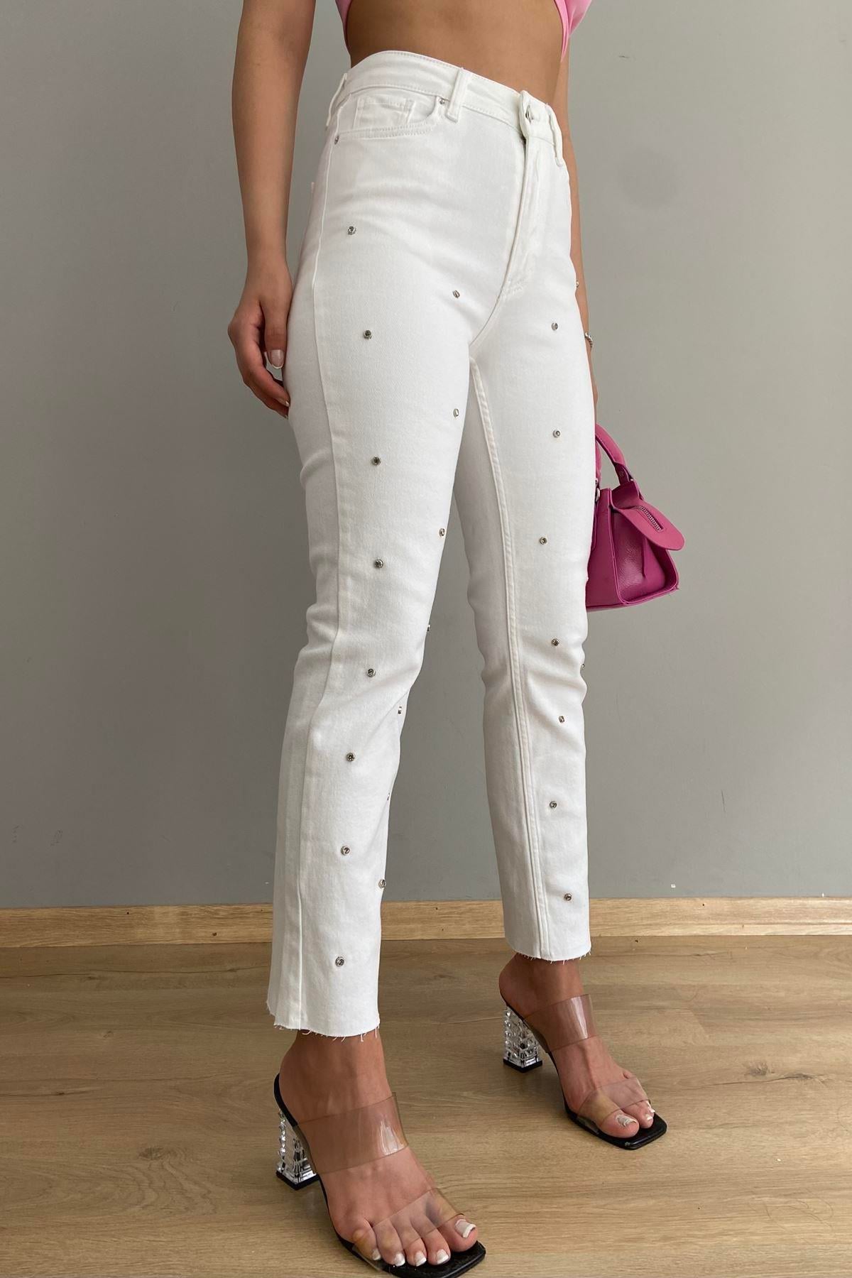 YÜKSEK BEL DİKİŞSİZ TAŞ ÇAKIM PANTOLON