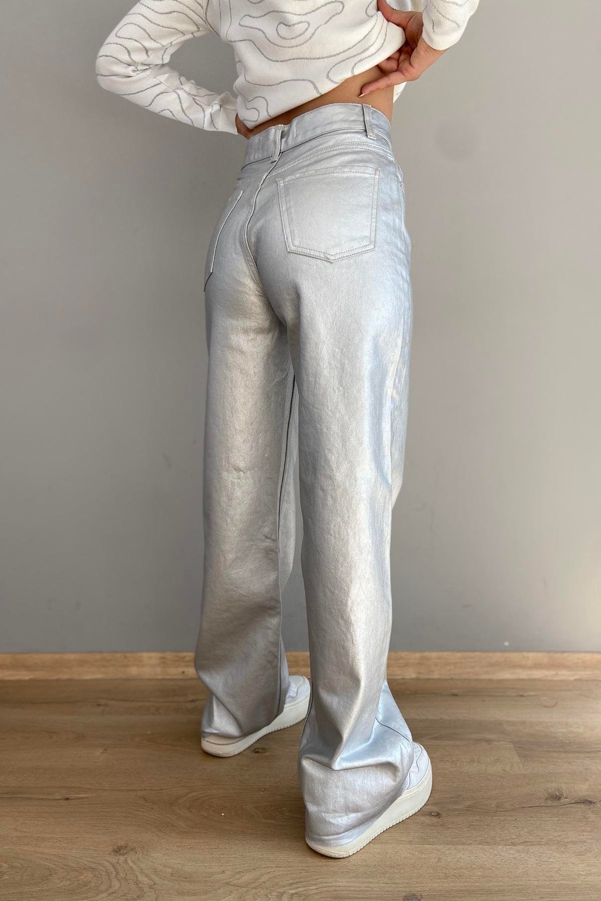 YÜKSEK BEL METALİK PANTOLON