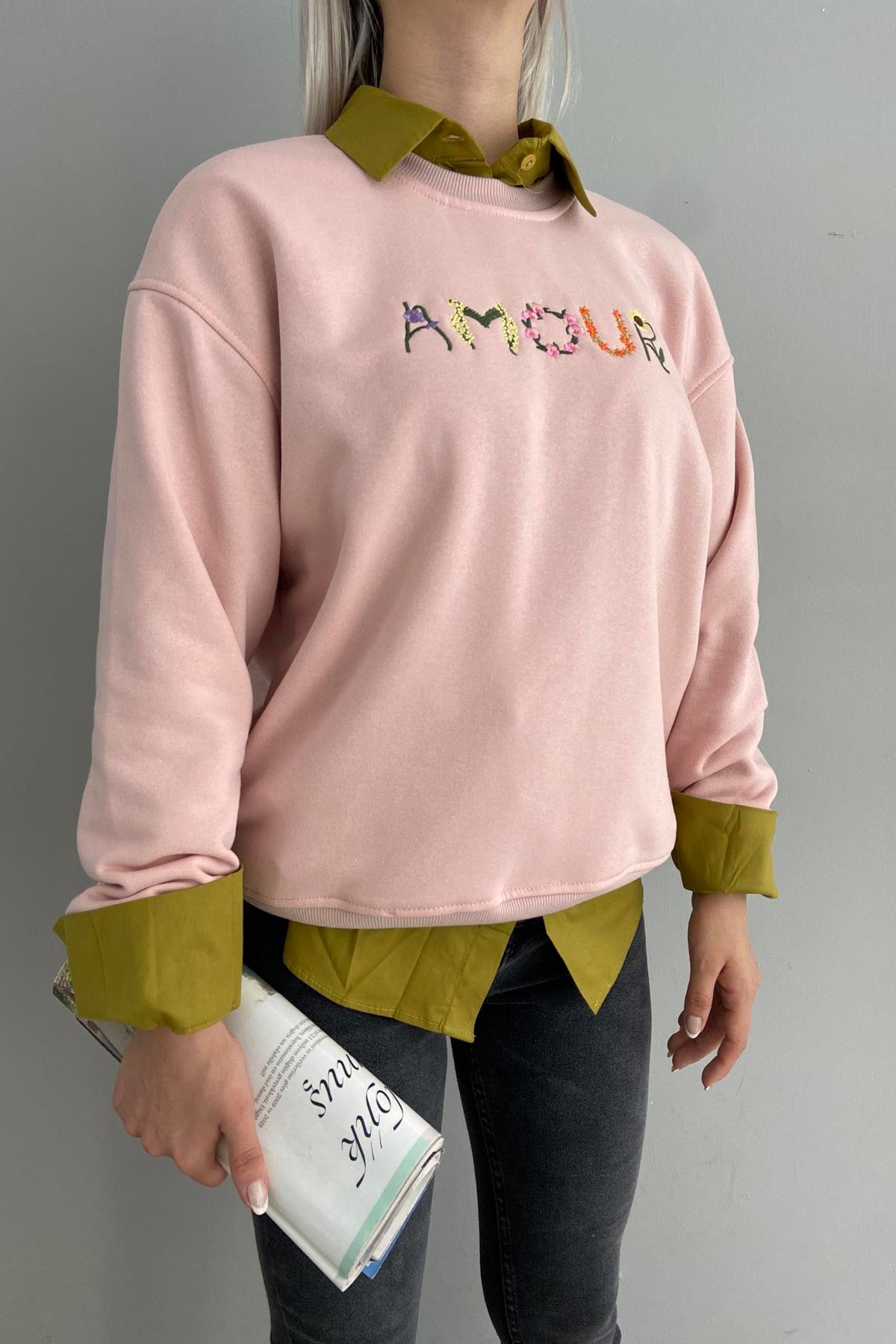 AMOUR NAKIŞLI SWEATSHIRT