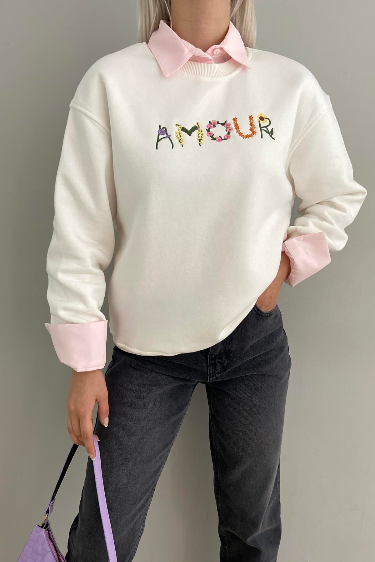 AMOUR NAKIŞLI SWEATSHIRT