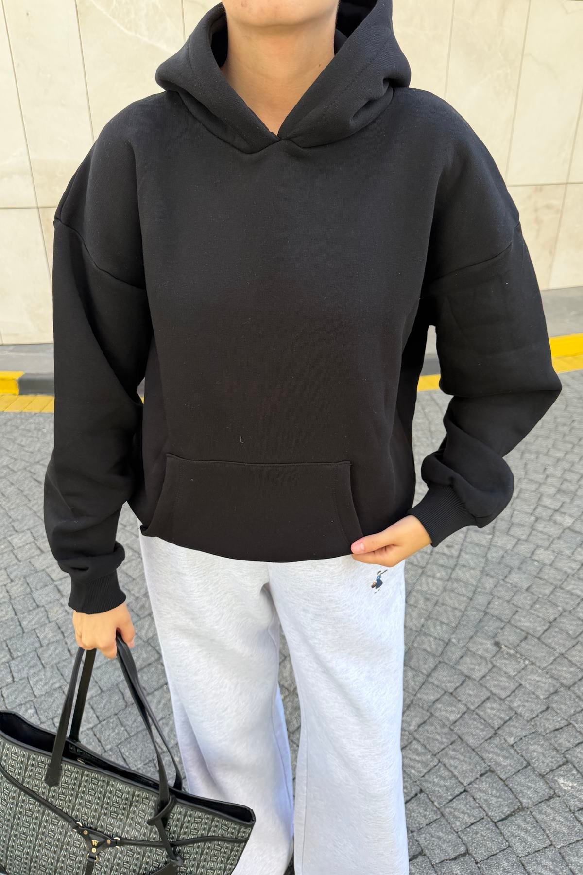 ANGEL TAŞ BASKI DETAY KAPŞONLU SWEATSHIRT