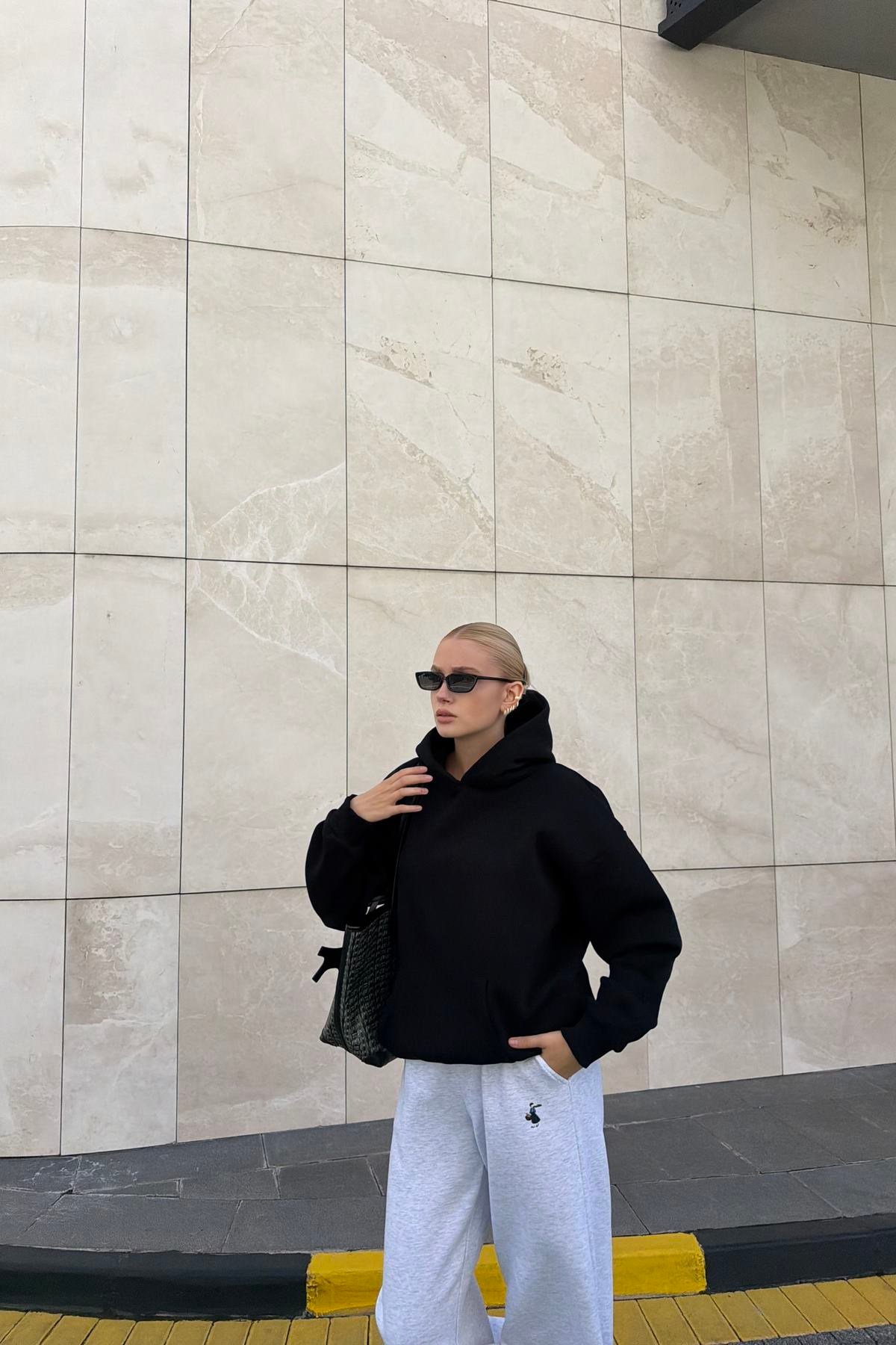 ANGEL TAŞ BASKI DETAY KAPŞONLU SWEATSHIRT