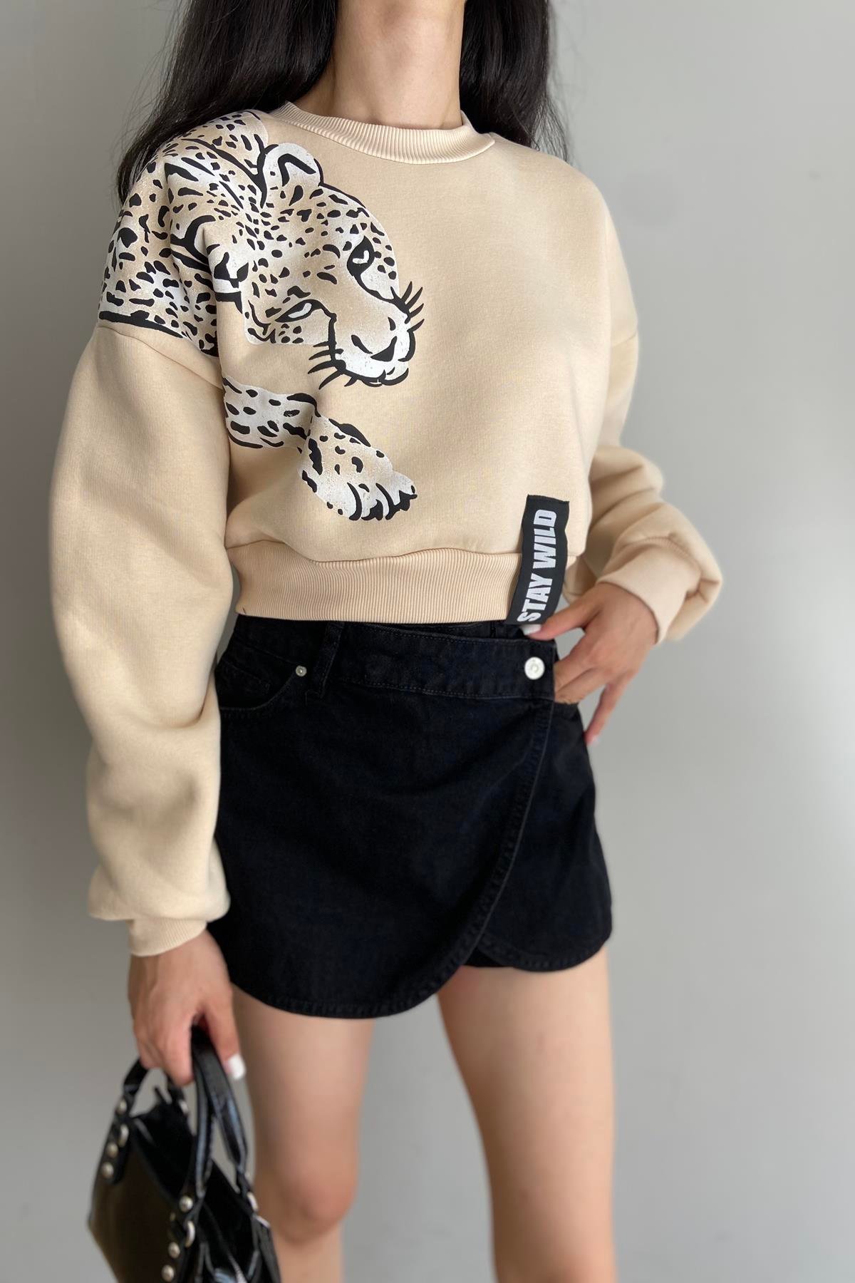BASKI DETAY CROP SWEATSHIRT