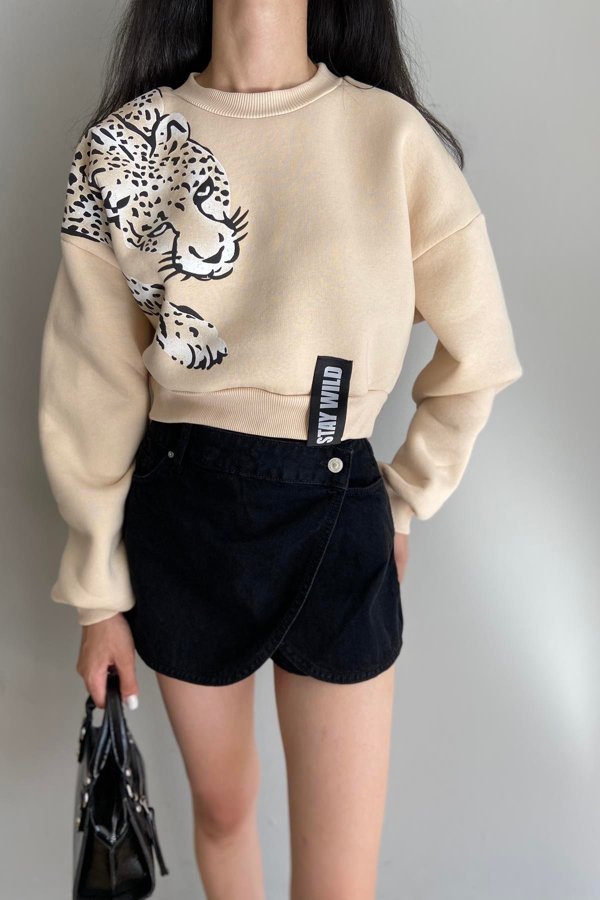 BASKI DETAY CROP SWEATSHIRT