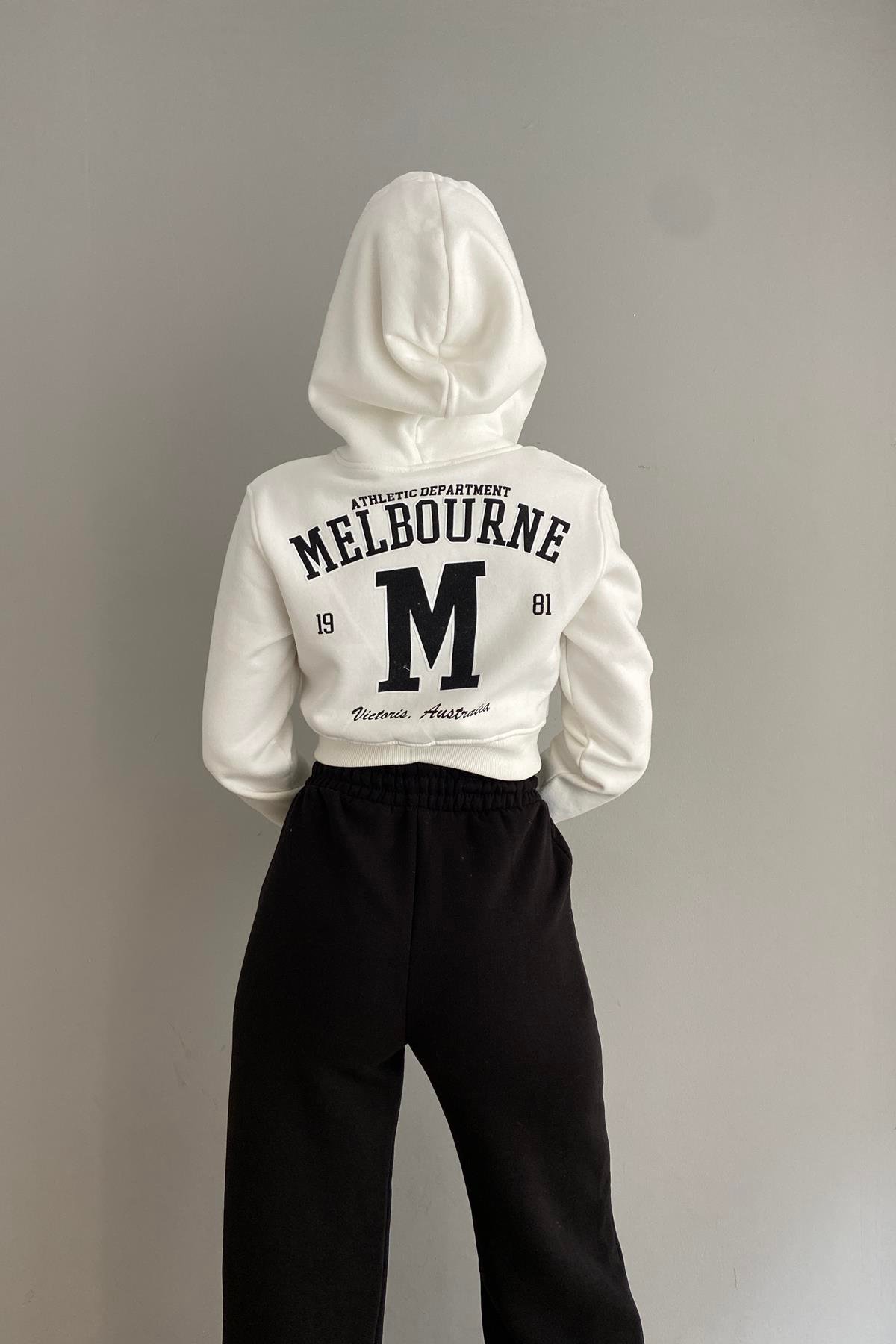 BASKI DETAY FERMUARLI CROP SWEATSHIRT