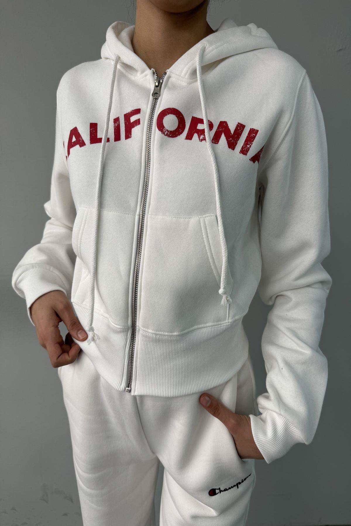 BASKI DETAY FERMUARLI KAPŞONLU CROP SWEAT