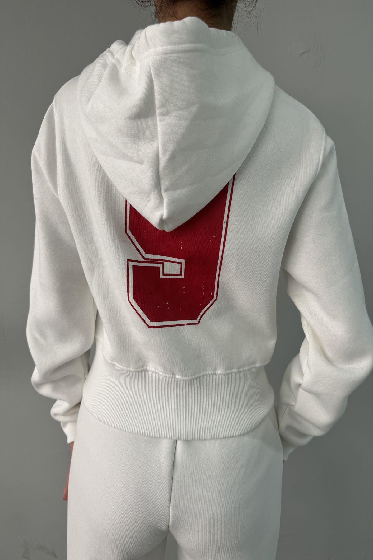 BASKI DETAY FERMUARLI KAPŞONLU CROP SWEAT