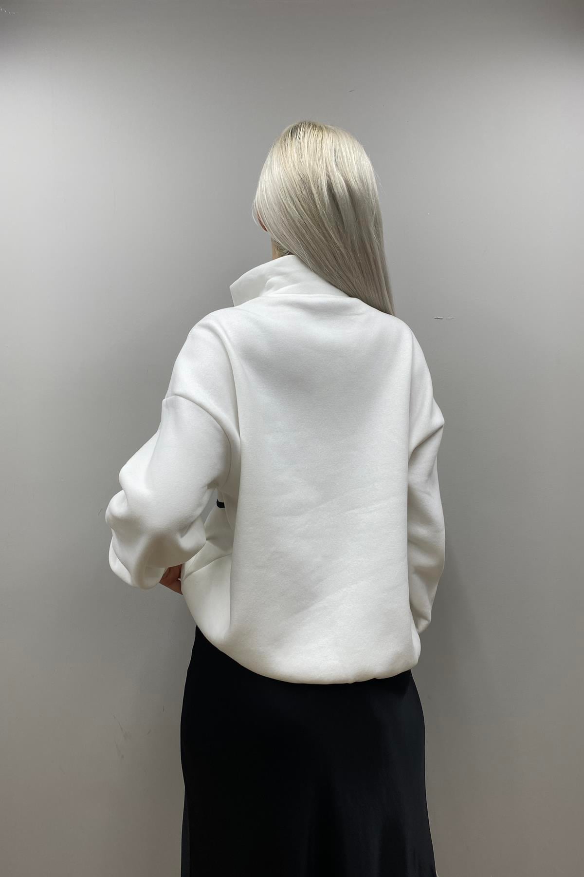 BASKI DETAY FERMUARLI SWEATSHIRT