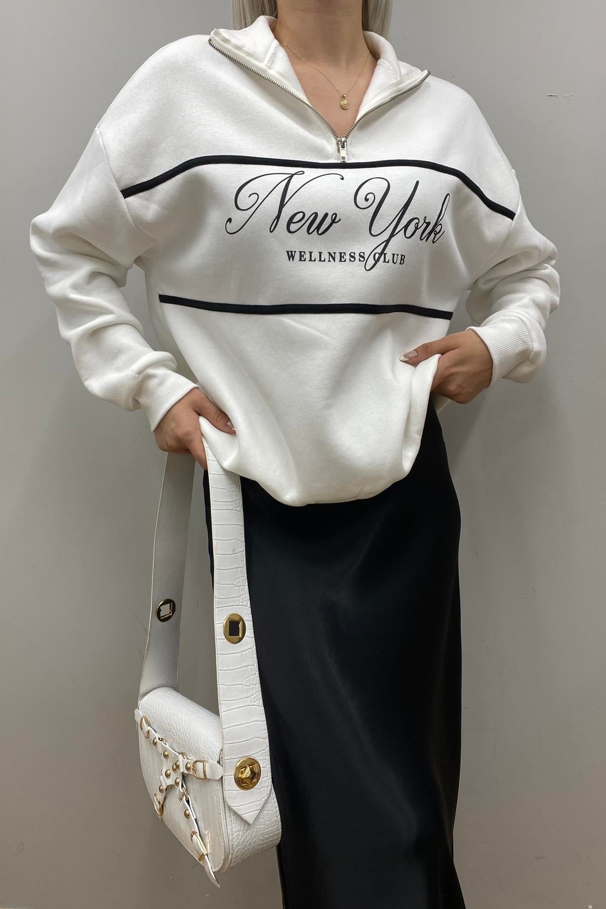 BASKI DETAY FERMUARLI SWEATSHIRT