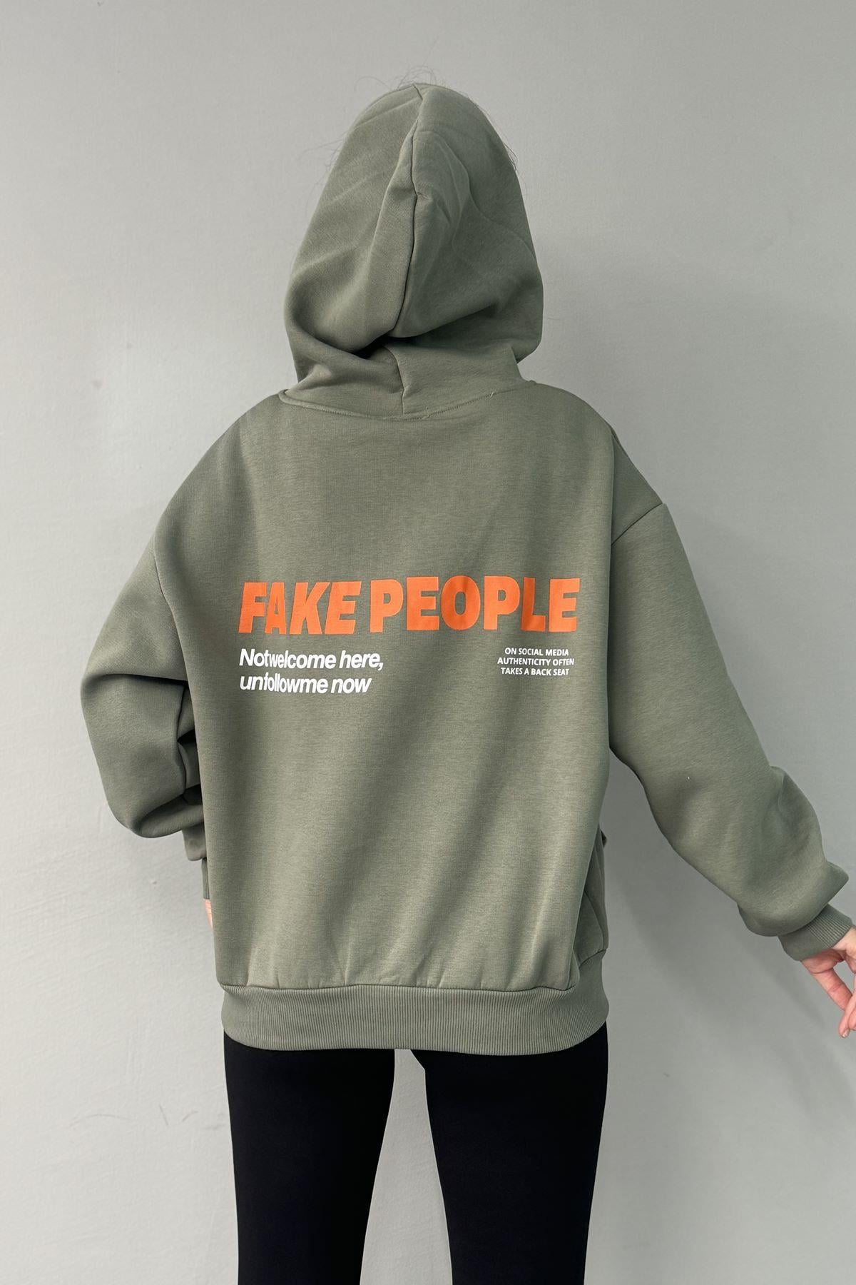 BASKI DETAY KAPŞONLU SWEATSHIRT