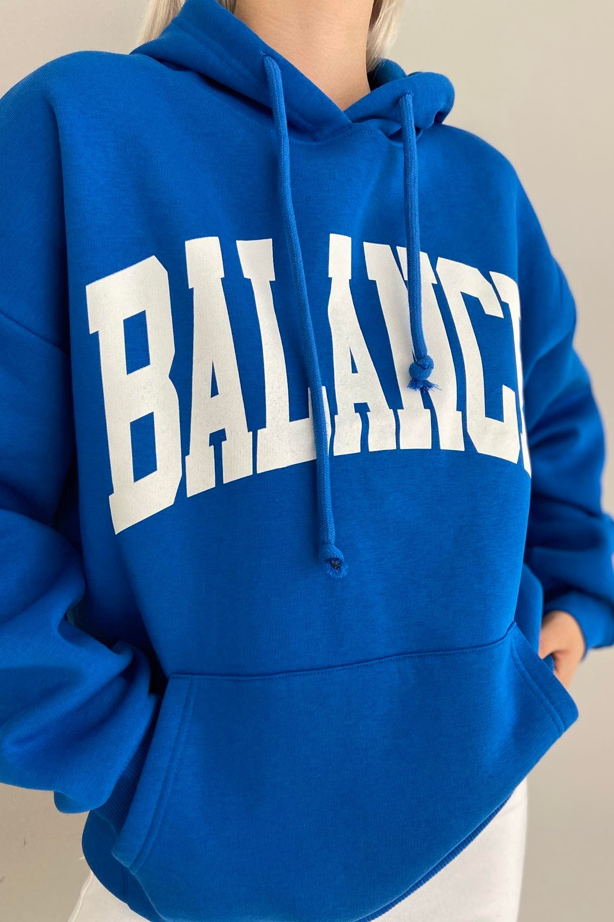 BASKI DETAYLI KAPŞONLU OVERSİZE SWEATSHIRT
