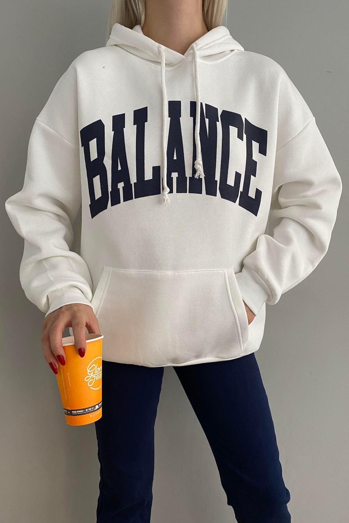 BASKI DETAYLI KAPŞONLU OVERSİZE SWEATSHIRT