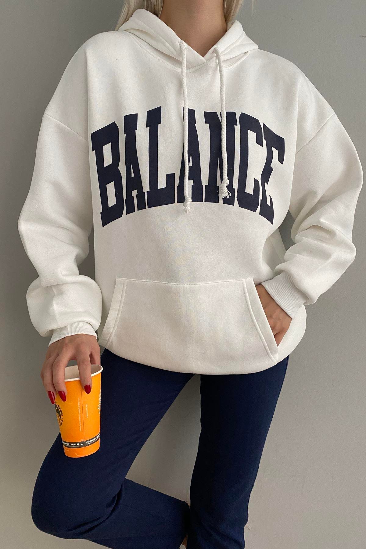 BASKI DETAYLI KAPŞONLU OVERSİZE SWEATSHIRT