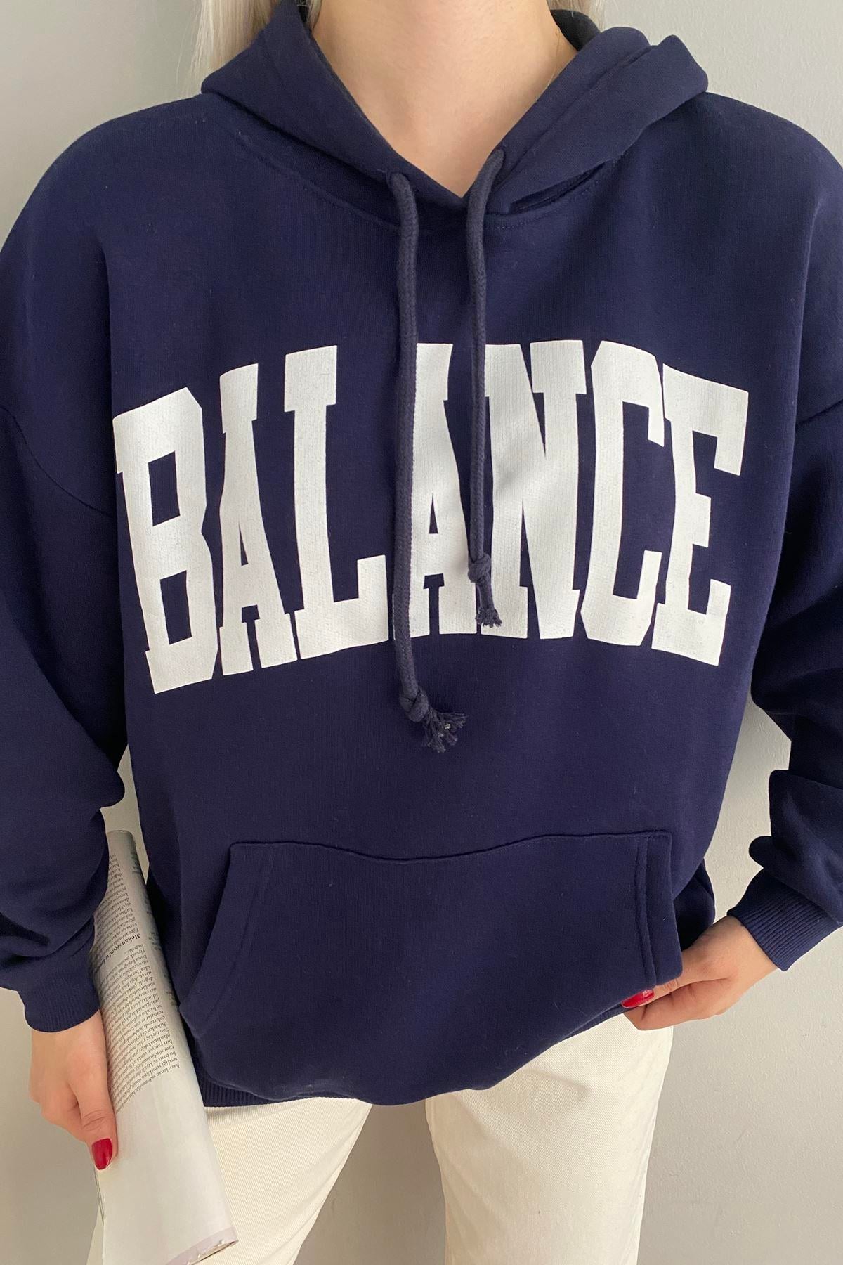 BASKI DETAYLI KAPŞONLU OVERSİZE SWEATSHIRT
