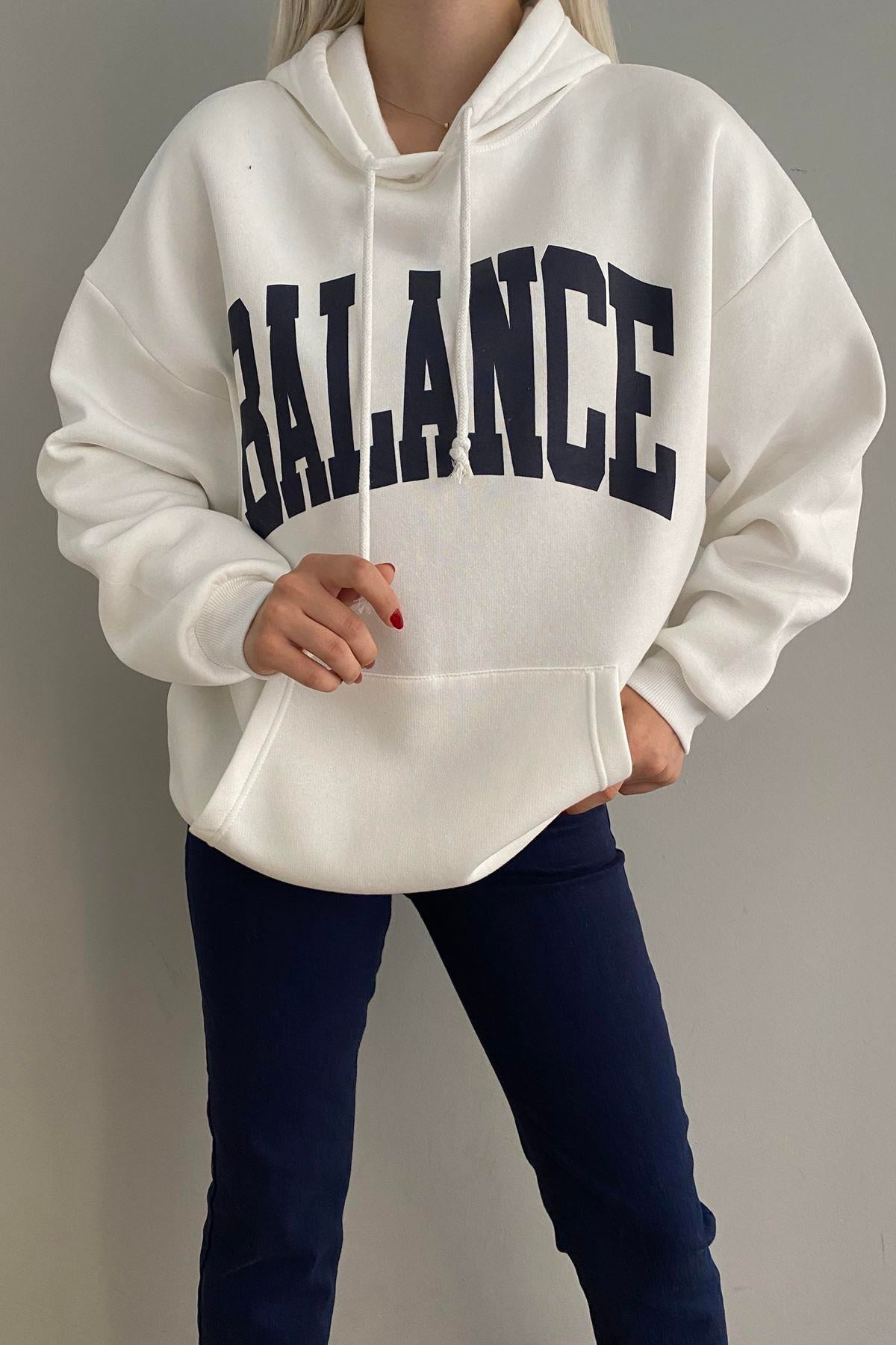 BASKI DETAYLI KAPŞONLU OVERSİZE SWEATSHIRT