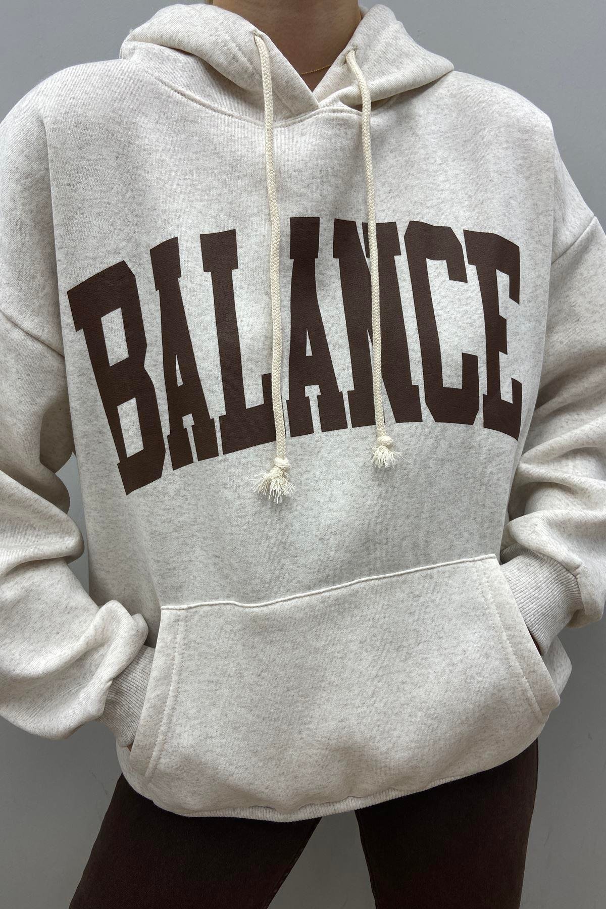 BASKI DETAYLI KAPŞONLU OVERSİZE SWEATSHIRT