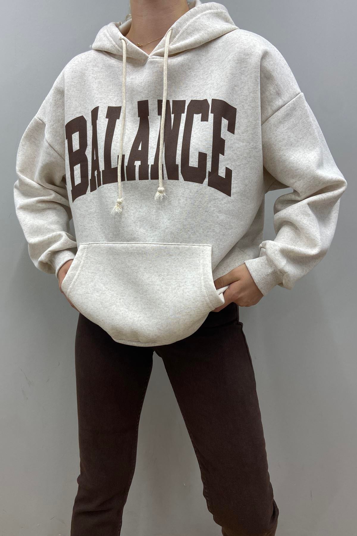 BASKI DETAYLI KAPŞONLU OVERSİZE SWEATSHIRT