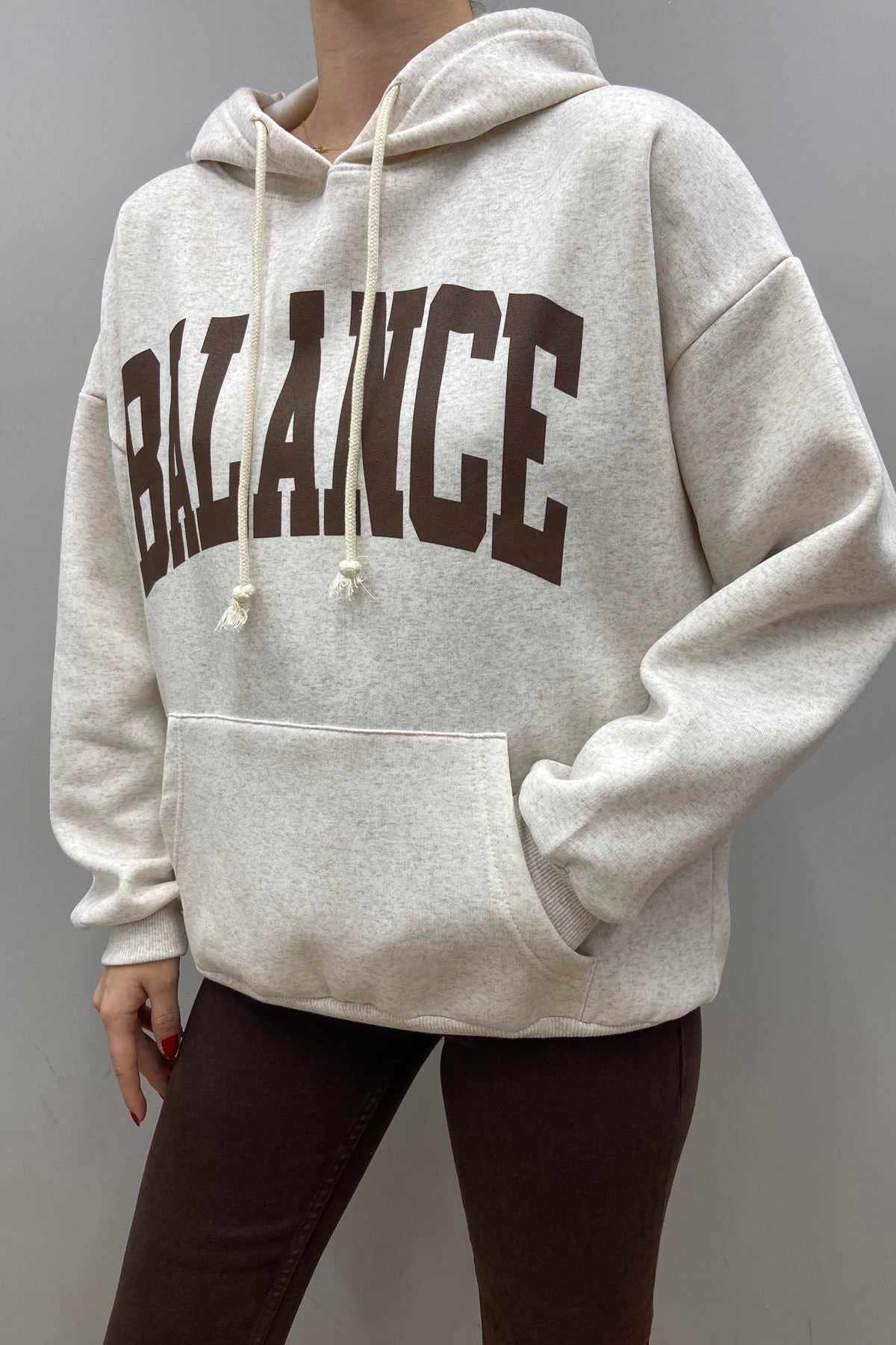 BASKI DETAYLI KAPŞONLU OVERSİZE SWEATSHIRT