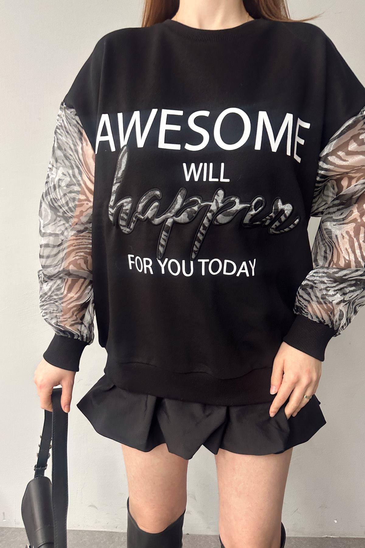 BASKI VE NAKIŞ DETAYLI SWEATSHIRT