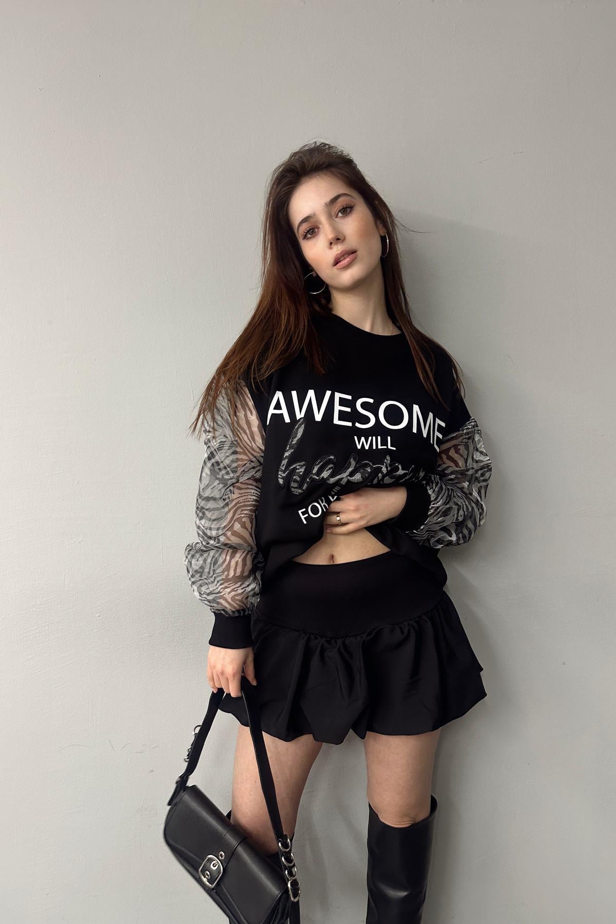 BASKI VE NAKIŞ DETAYLI SWEATSHIRT