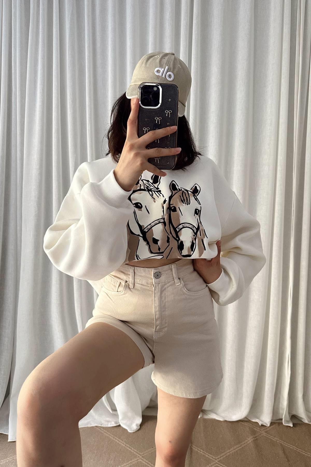 BASKI VE NAKIŞ DETAYLŞI SWEATSHIRT