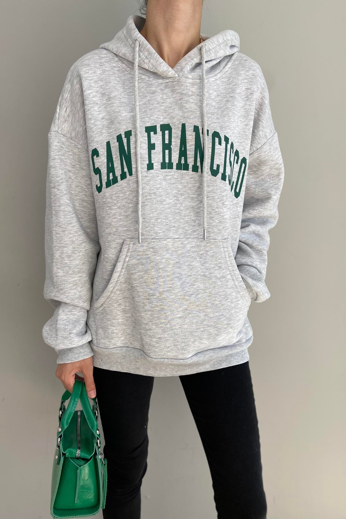 BASKILI KAPŞONLU SWEATSHIRT