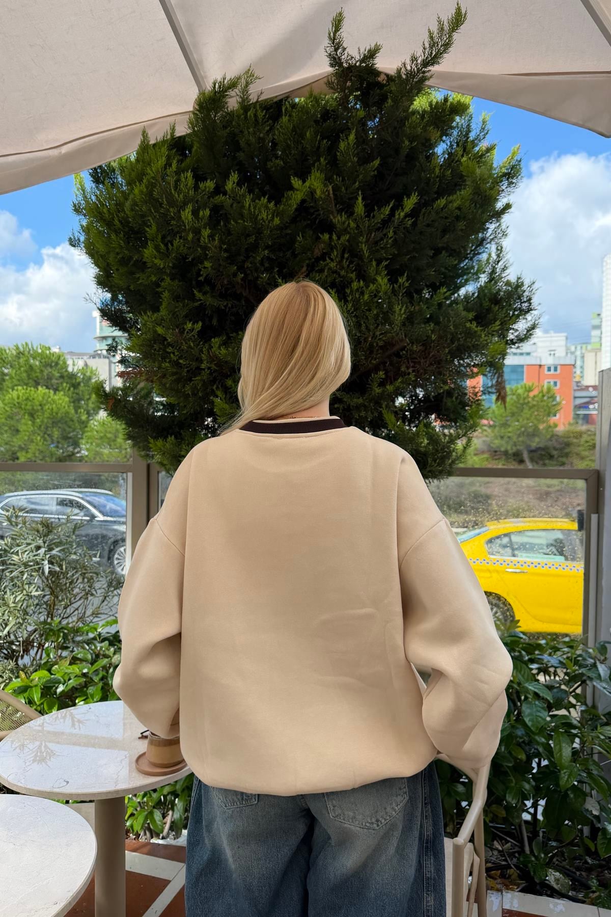 BİİSKLET YAKA BASKI DETAY SWEATSHIRT