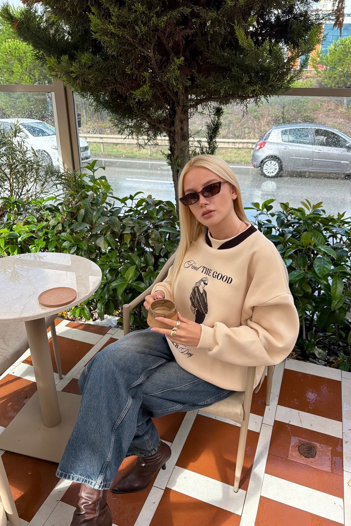 BİİSKLET YAKA BASKI DETAY SWEATSHIRT