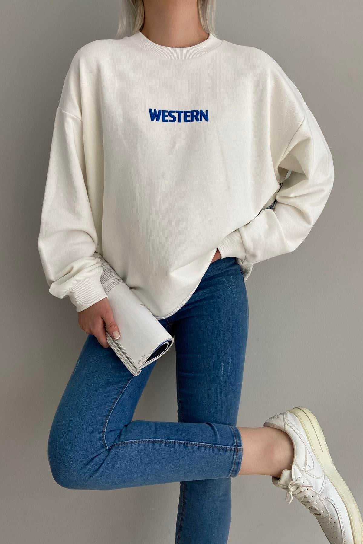 BİİSKLET YAKA NAKIŞLI SWEAT