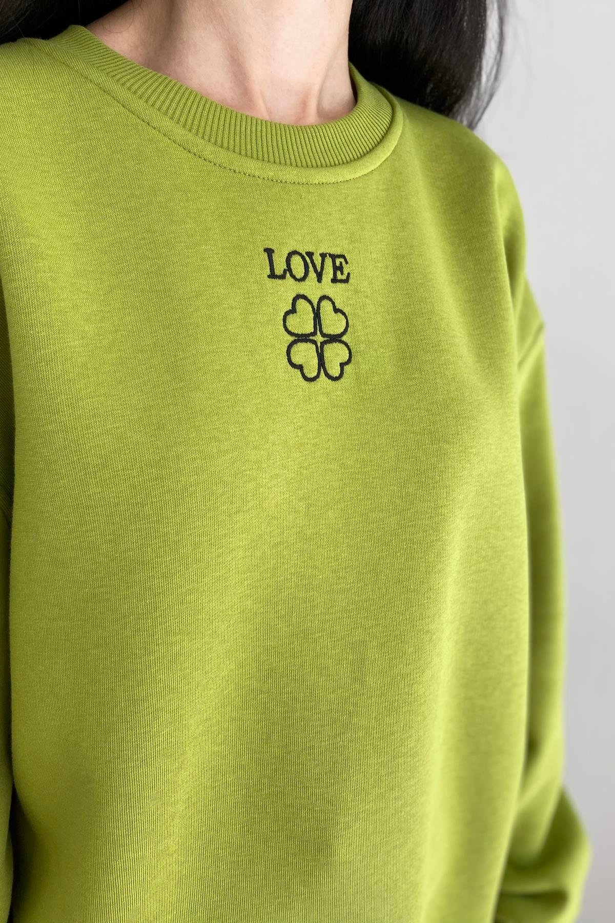 BİSİKLET YAKA BASKILI NAKIŞ DETAY SWEATSHIRT
