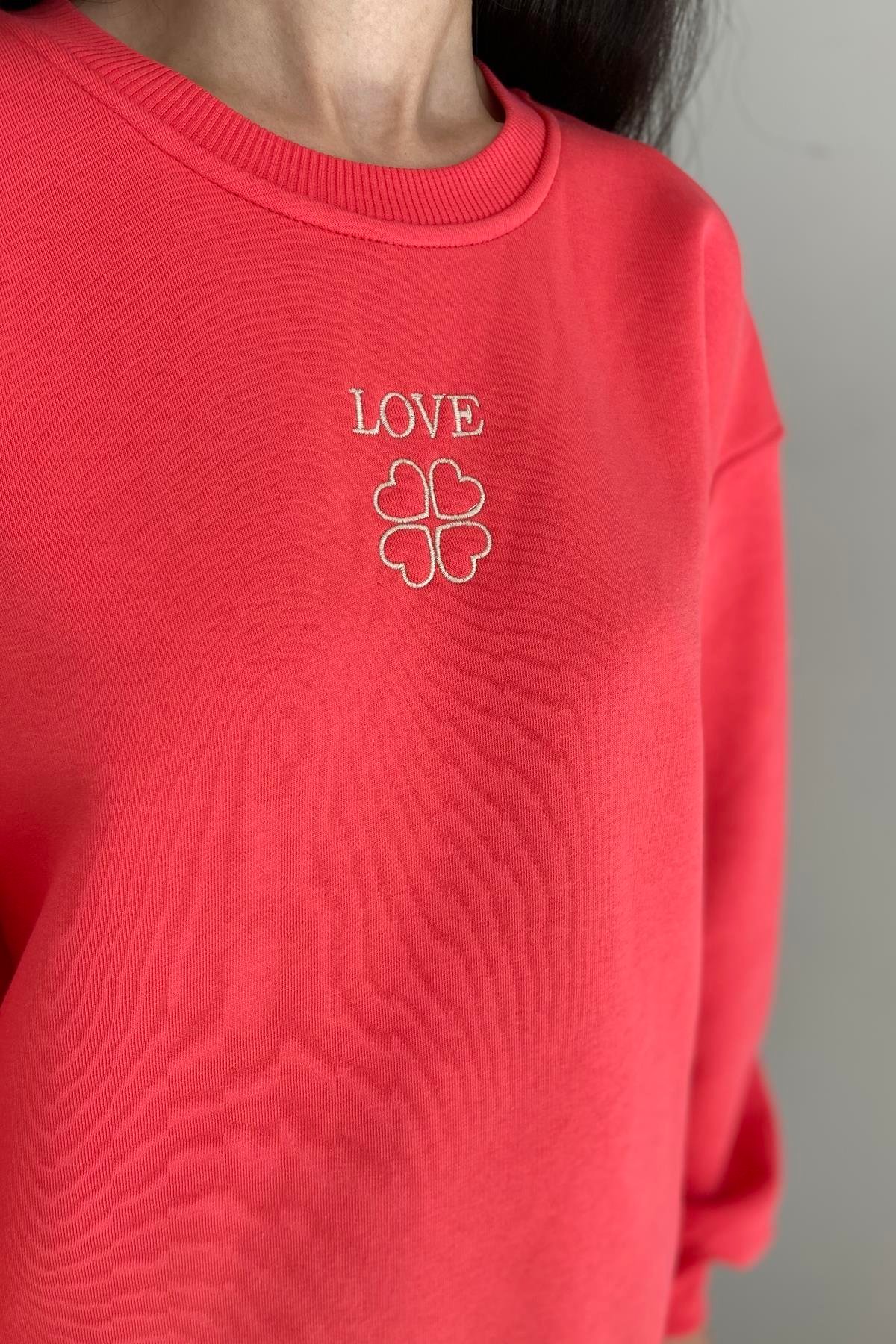 BİSİKLET YAKA BASKILI NAKIŞ DETAY SWEATSHIRT
