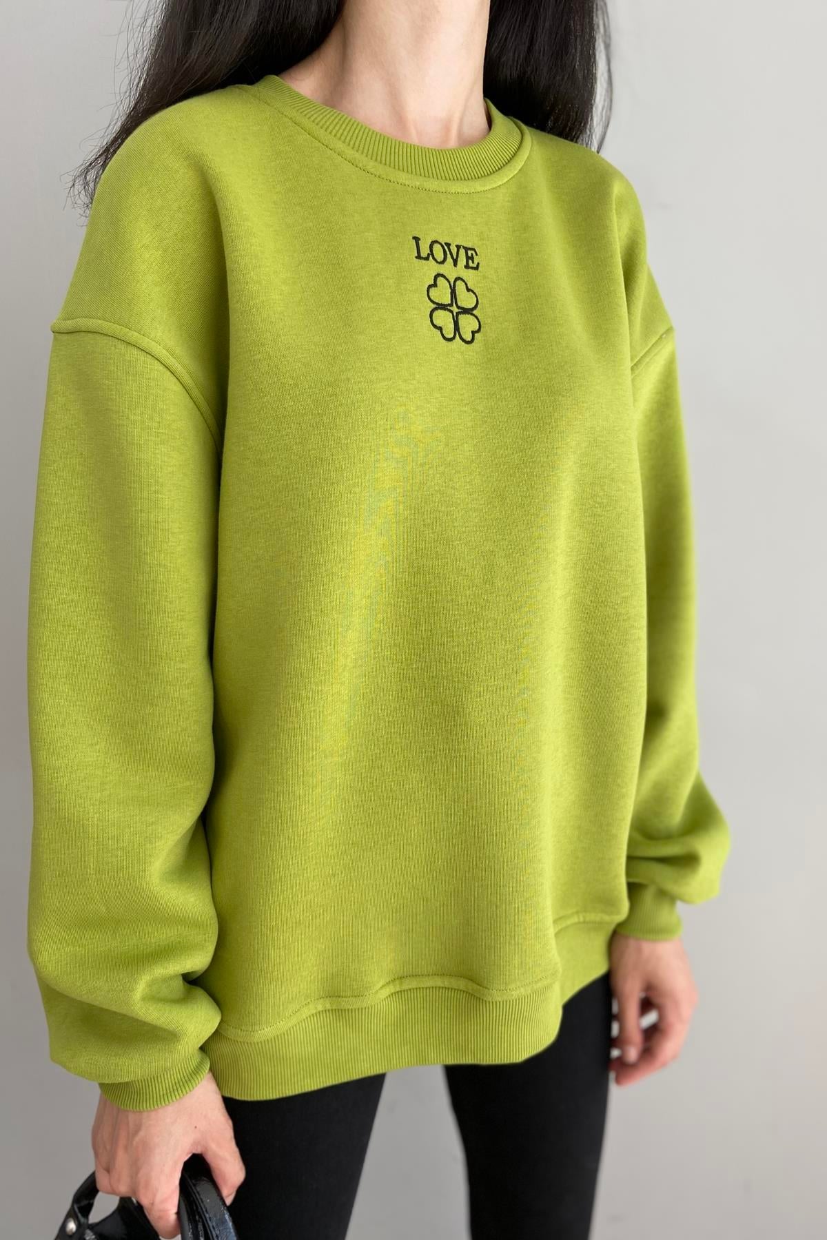 BİSİKLET YAKA BASKILI NAKIŞ DETAY SWEATSHIRT